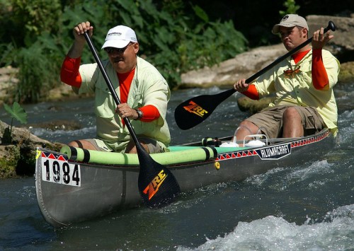 Running Cottonseed Rapids on the San Marcos River.