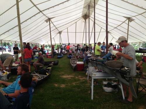 One of the staging areas where racers prepare their boats for the race.