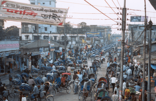 Rickshaw traffic jam. | 21 Feb. 2003 | en route to Brahmaputra River in Bangladesh